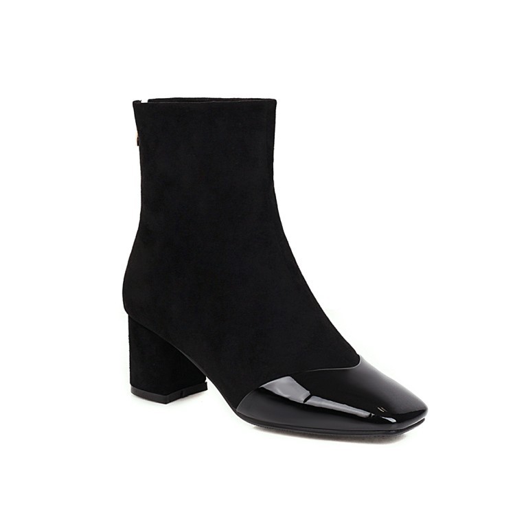 Boots |  Womens Suede Edna Ankle Boots With Patent Leather Toes