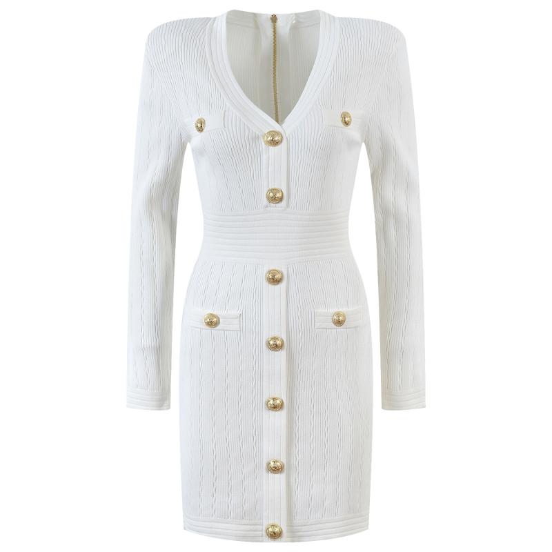 Dresses |  Womens Short Knitted Dress With Gold Buttons