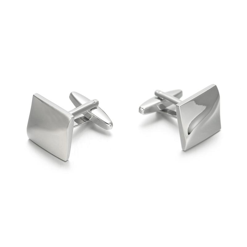 Jewellery |  Mens Polished/Brushed Rhodium Plated Square Curved Cufflinks