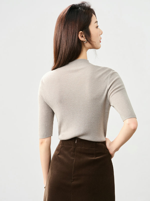 Knitwear |  Womens Merino Crew Neck Half Sleeve Sweater