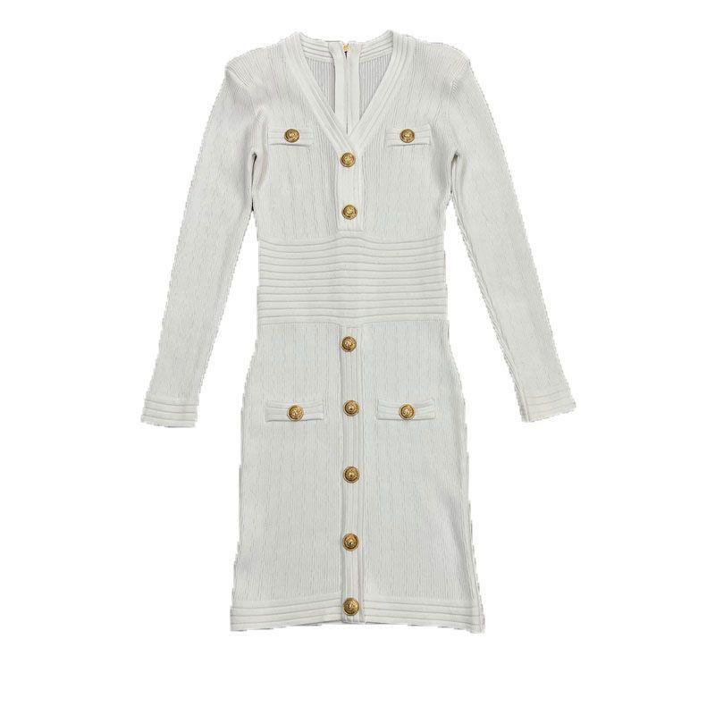 Knitwear |  Womens Short Knitted Dress With Gold Buttons