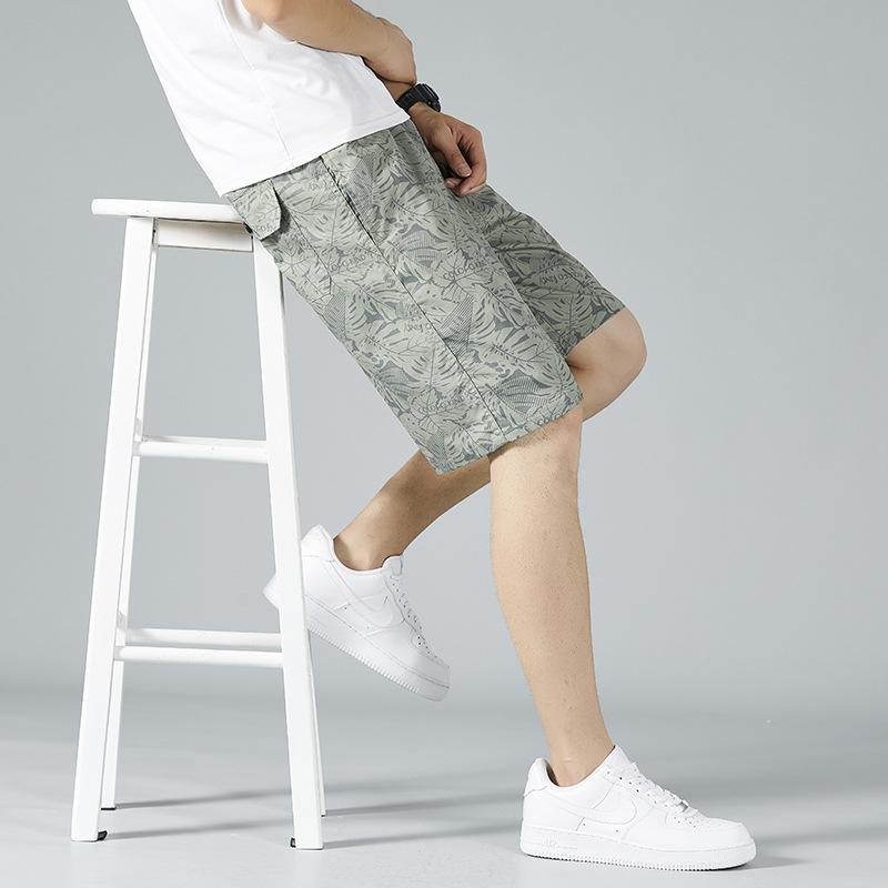 Shorts |  Mens Garment-Dyed Leaf Print Fatigue Bermuda Shorts