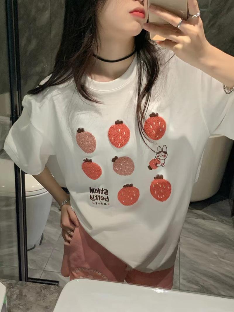 T-Shirts |  Womens Two-Tone T-Shirt With  Strawberry Print